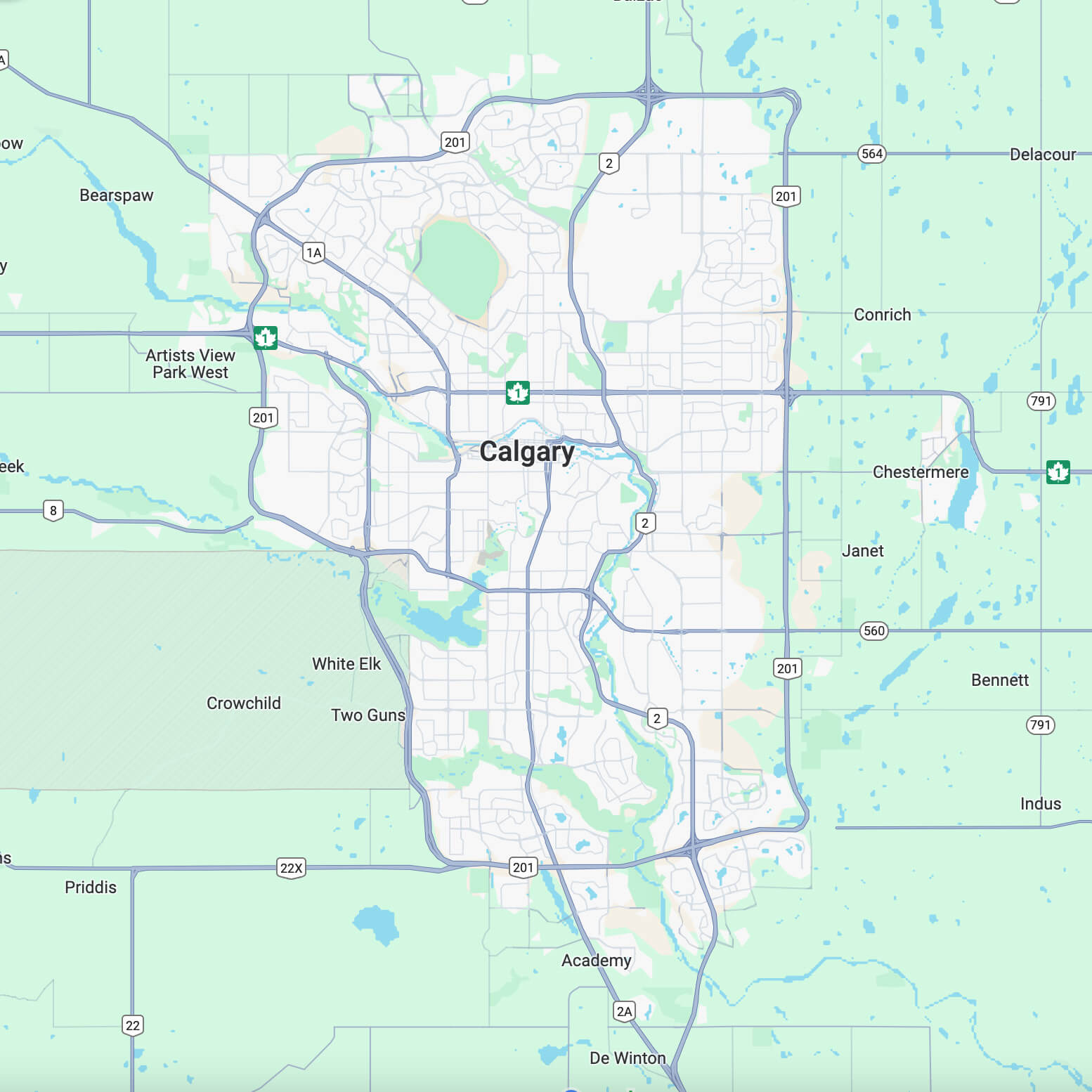 Calgary map displaying Kingstree Plumbing’s service areas, emphasizing our dedication to serving the Calgary community.