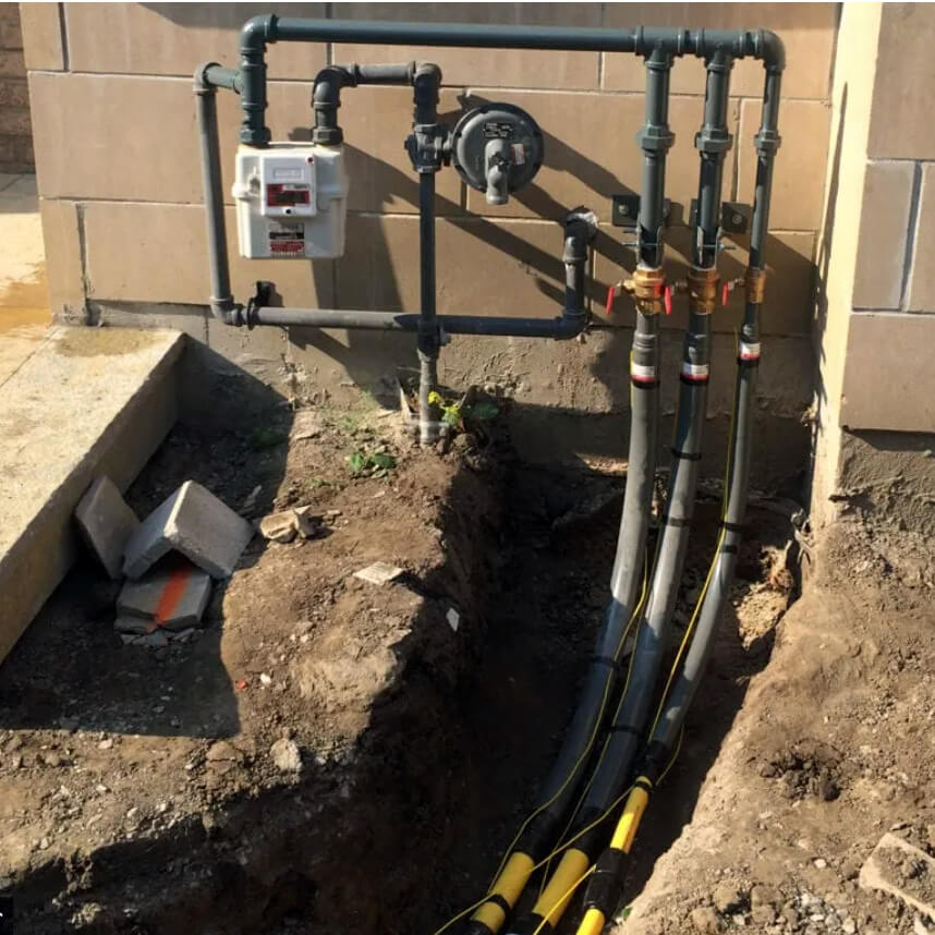 Underground gaslines installed outside an Sherwood Park property, enhancing safety and utility.