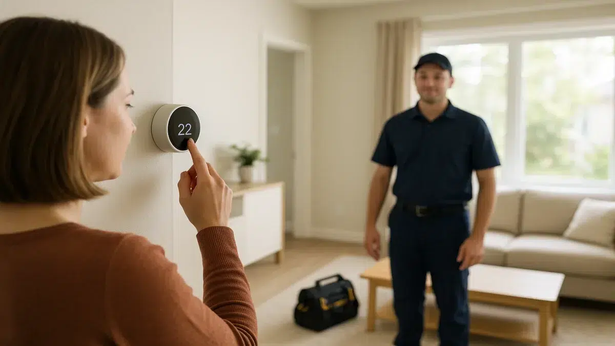 AC service and repair result in Sherwood Park with thermostat at 22 °C after AC Repair.