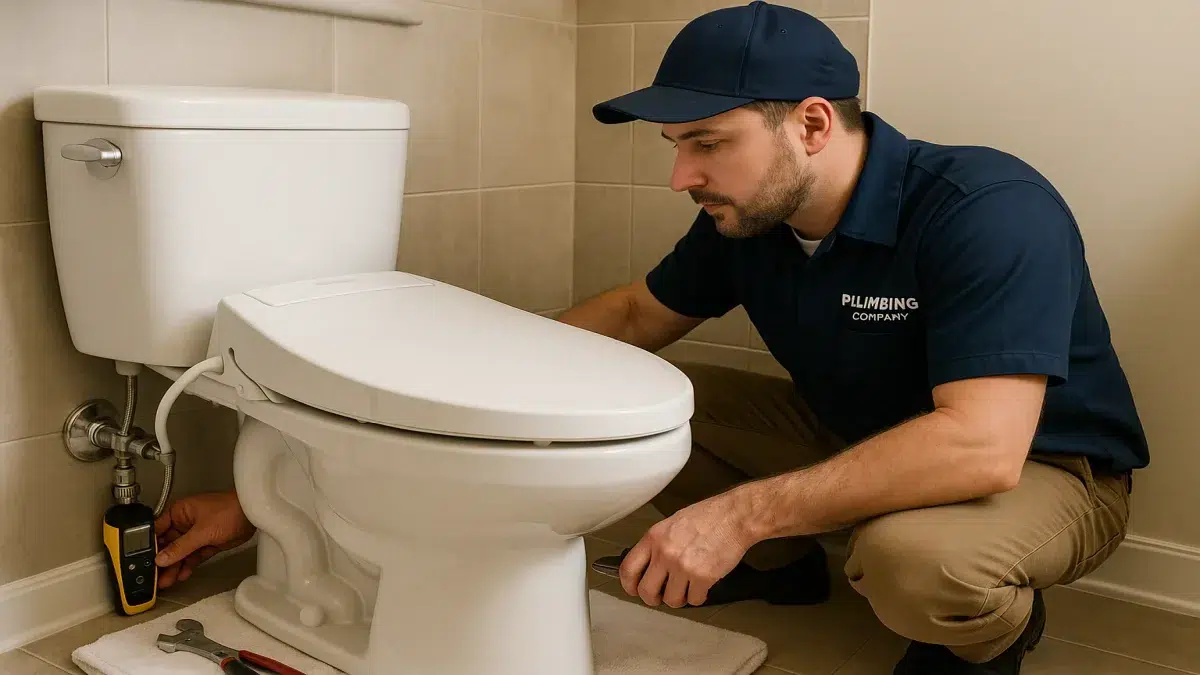 Plumbing Company technician in Sherwood Park doing Bidet & Washlet Toilet Seat Installation inspection