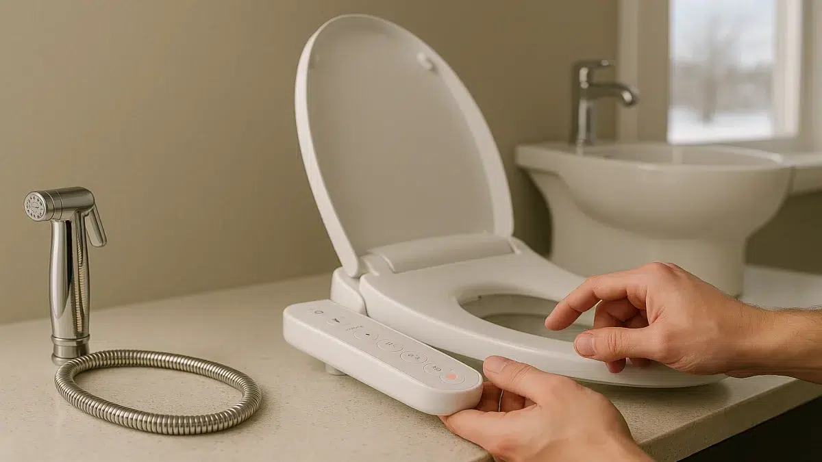 Bidet & Washlet Toilet Seat Installation in Sherwood Park bathroom, expert Bidet Installation service.