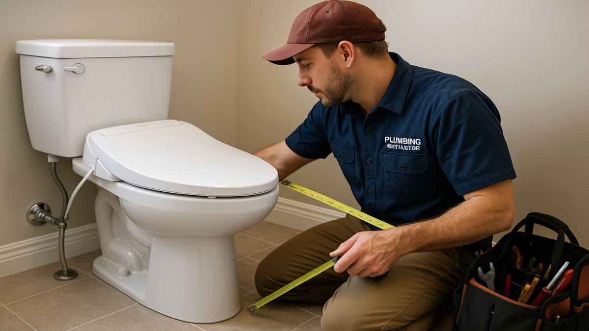Plumbing Contractors performing Bidet & Washlet Toilet Seat Installation in a Sherwood Park home bathroom.