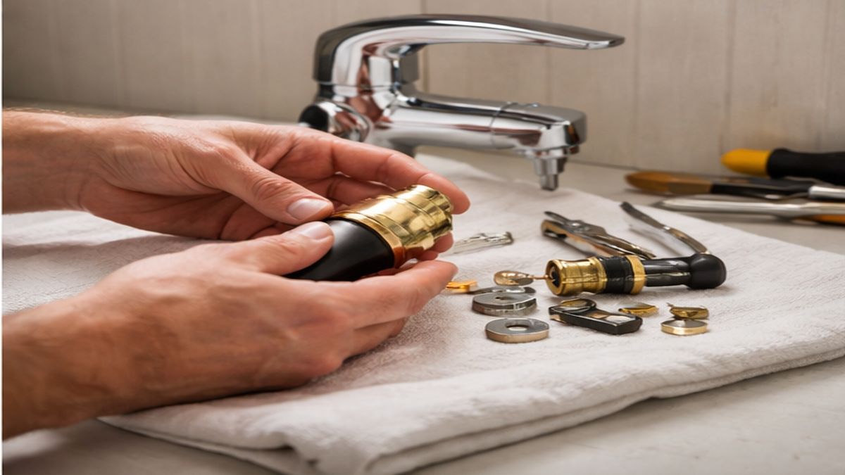 Faucet Replacement & Installation detail in Sherwood Park showing a cartridge change during Faucet Repair
