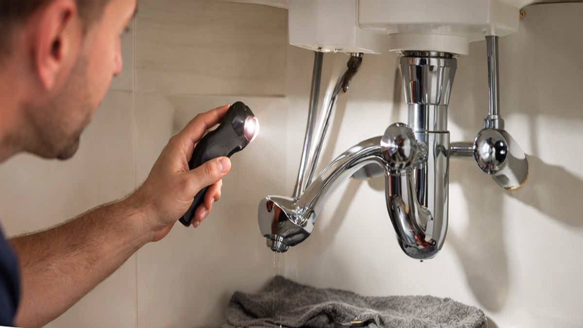 Faucet Replacement & Installation inspection in Sherwood Park identifying early Faucet Repair warning signs under a bathroom sink