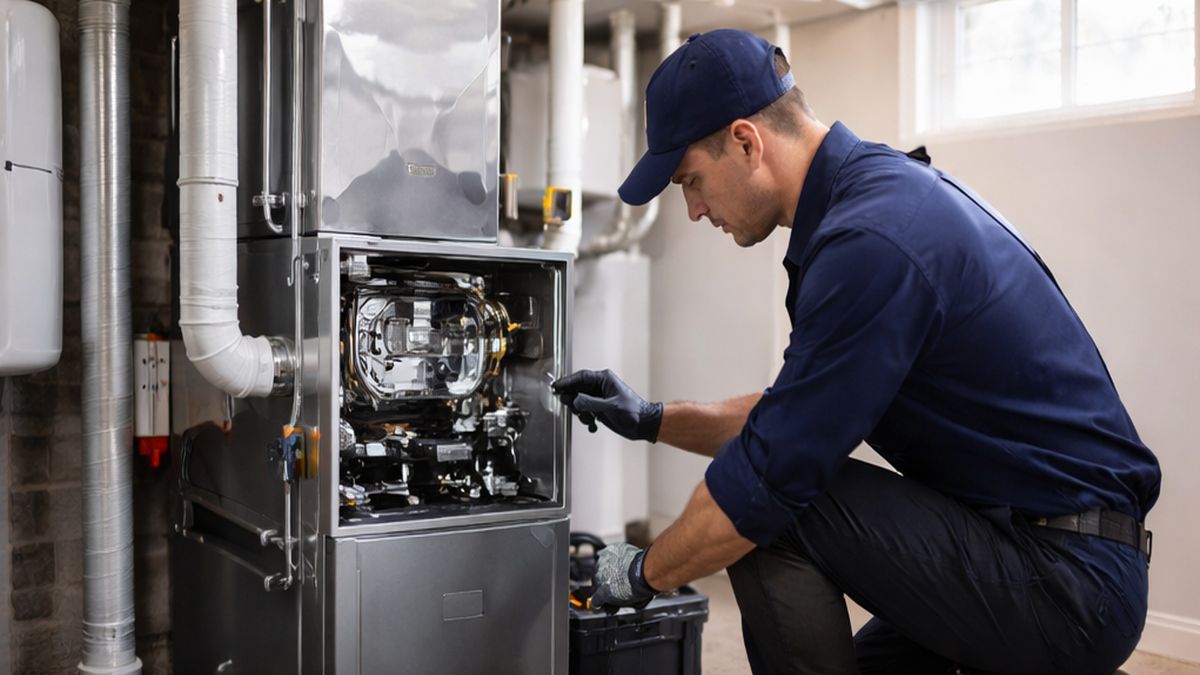 Furnace Inspections in Sherwood Park during Furnace Safety Checks inspecting heat exchanger components