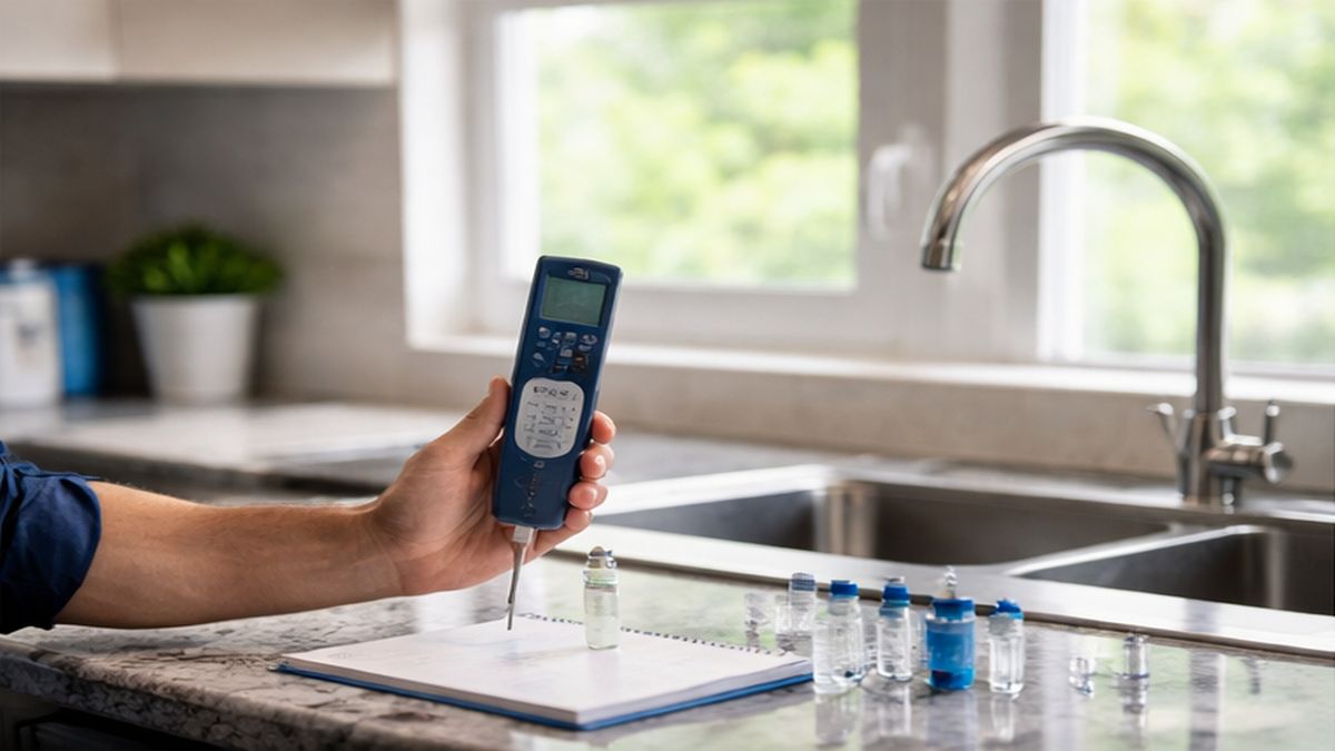 Custom Water Filter System Design & Installation in Sherwood Park with water testing before Filter Installation in a kitchen