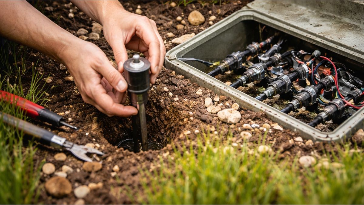 Irrigation system Maintenance, Service & Repair in Sherwood Park fixing sprinkler heads during an Irrigation System Tune-Up