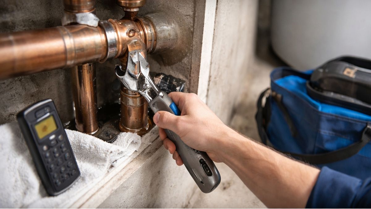 Pipe Leak Detection & Repair in Sherwood Park by Licensed Plumbers fixing a leaking copper pipe joint