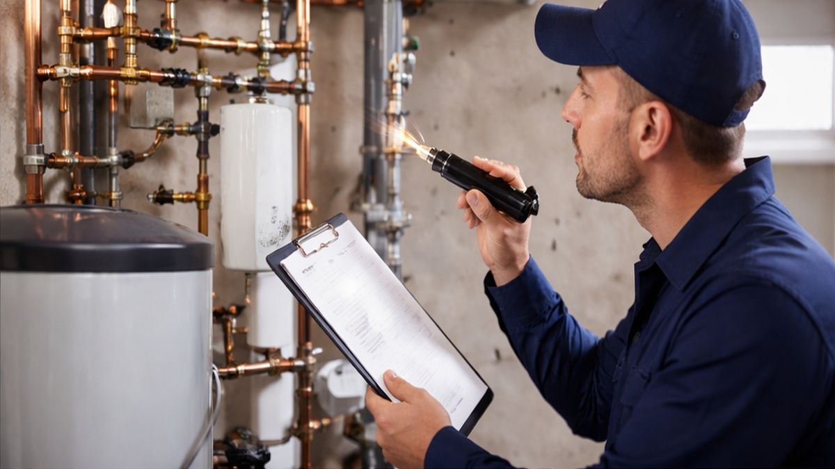 Plumbing Inspection in Sherwood Park by Licensed Plumbers inspecting pipes and fittings under a sink