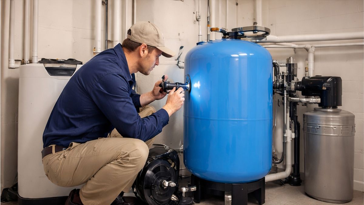 Pressure Tank Installation & Replacement inspection in Sherwood Park during Pressure Tank Maintenance air charge testing