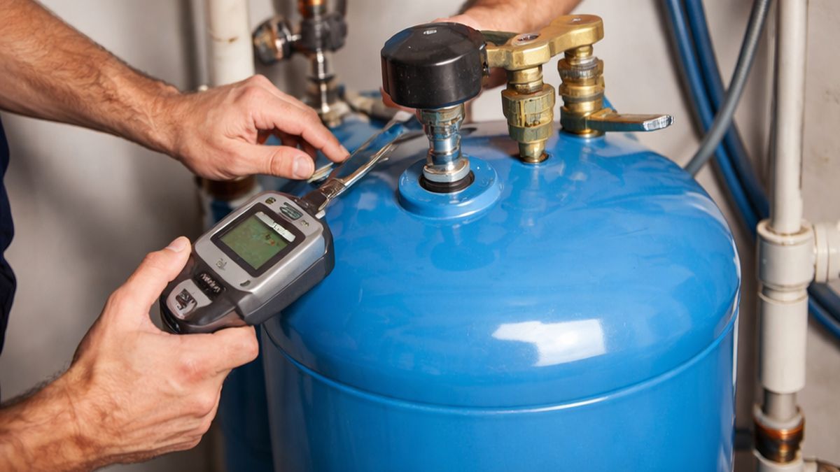 Pressure Tank Repair & Service in Sherwood Park by Pressure Tank Specialists diagnosing pressure tank bladder issues.