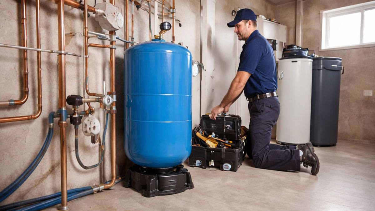 Completed Pressure Tank Repair & Service in Sherwood Park by trusted Pressure Tank Specialists in a residential mechanical room.