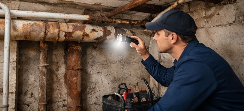 Repipe Services inspection in Sherwood Park by a professional Plumbing Company checking old pipes