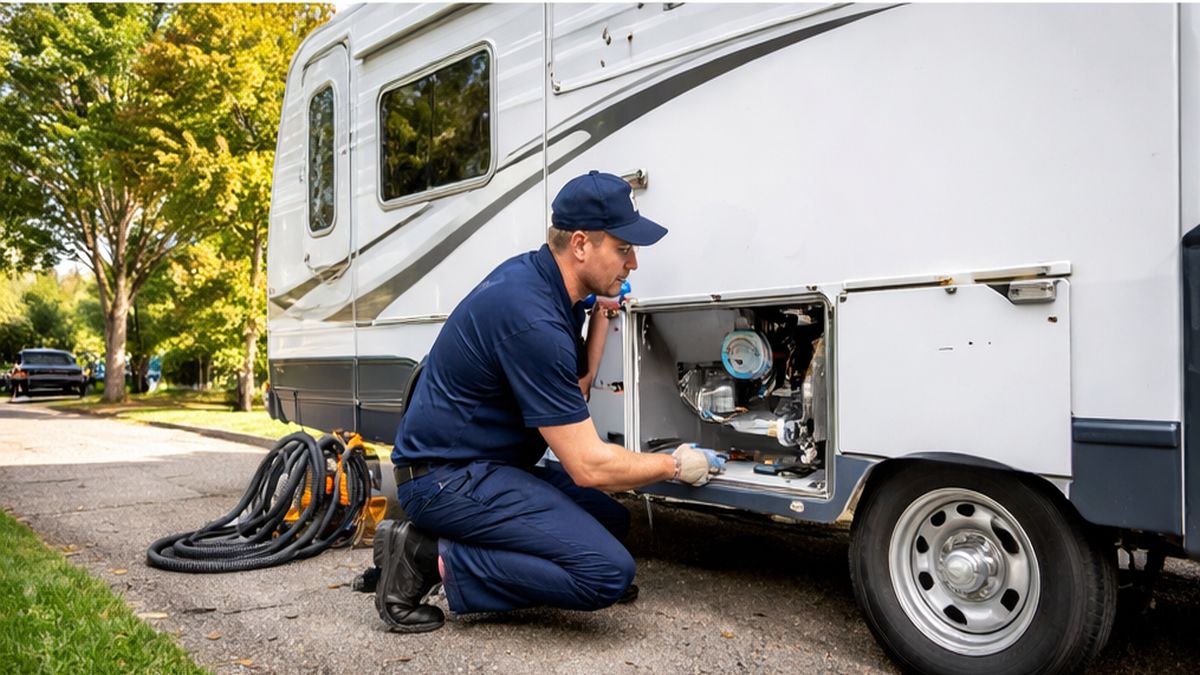 Mobile Homes & Manufactured Homes Plumbing, Heating & Drain Services in Sherwood Park inspecting fresh water system for RV Plumbing Services