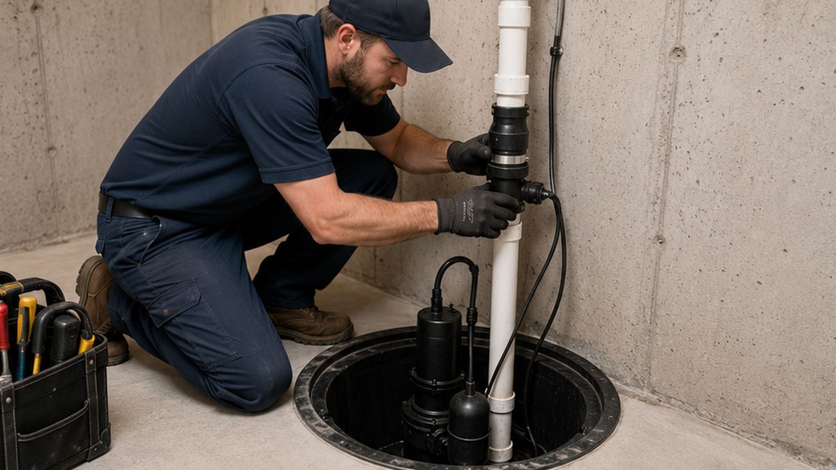 Sump Pump Installation check valve detail in Sherwood Park by Licensed Plumbers