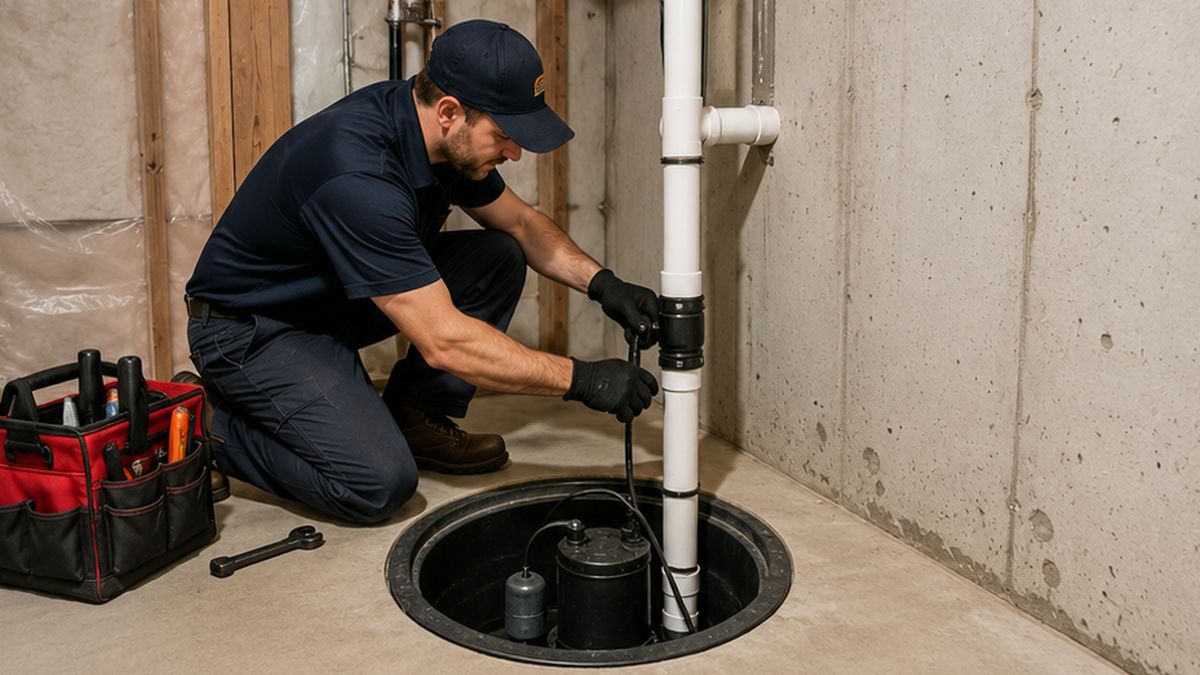 Sump Pump Installation in Sherwood Park showing Sewer Services submersible pump setup