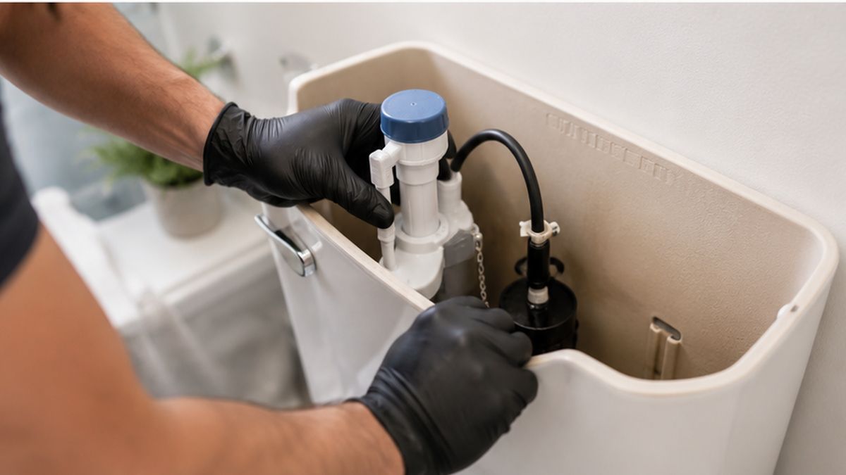 Toilet Repair in Sherwood Park close-up of fill valve for Toilet Repair troubleshooting