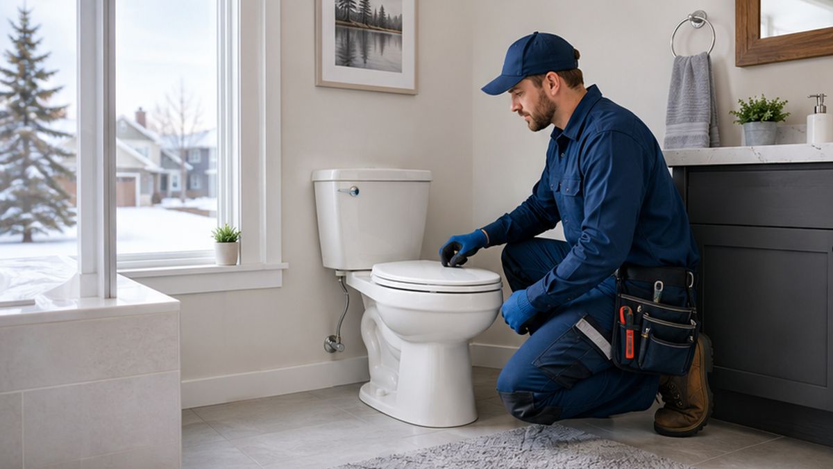 Toilet Repair in Sherwood Park by Licensed Plumbers checking a toilet shutoff valve