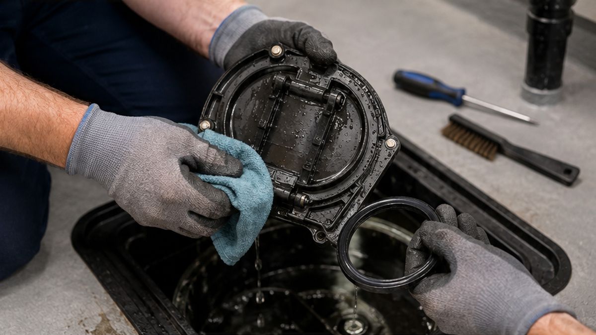 Backwater Valve Maintenance, Service & Repair in Edmonton showing Backwater Valve Maintenance flap cleaning