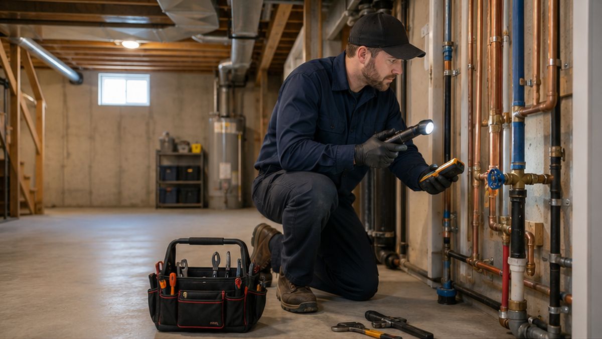 24 Hour Plumber inspecting pipes in Edmonton for an Emergency Plumber call