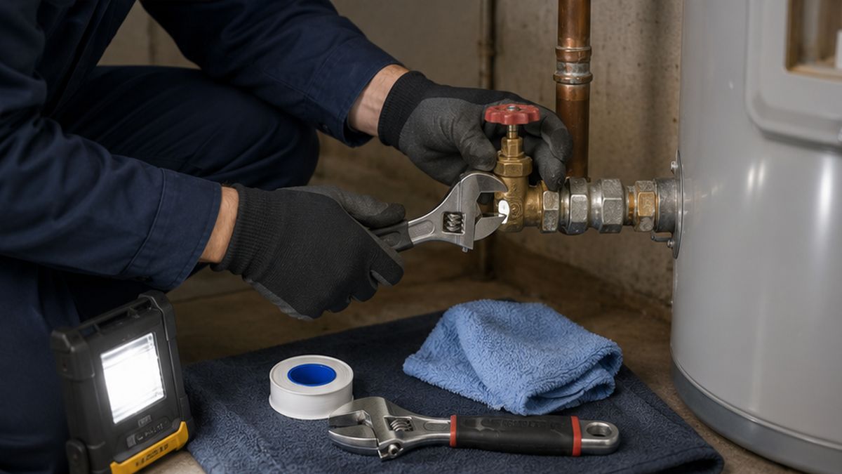24 Hour Plumber repairing a shut-off valve in Edmonton during a 24 Hour Plumbing Service call.