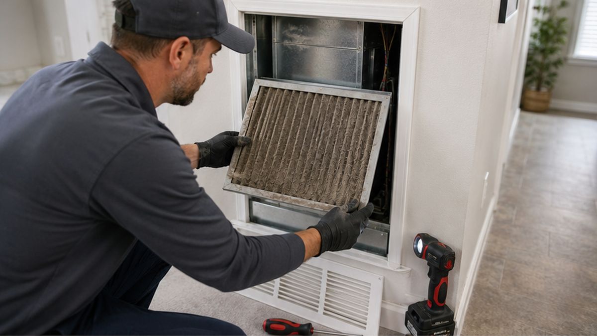Close-up AC service and repair in Edmonton showing filter checks for common AC Issues