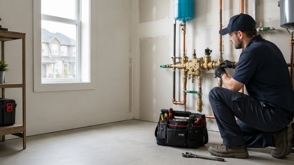 Backflow Preventer Valve Services inspection in Edmonton by a Plumbing Services technician.