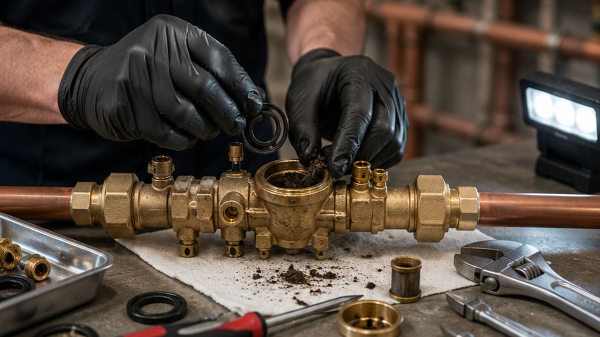 Backflow Preventer Valve Services in Edmonton by Plumbing Companies repairing a certified valve.
