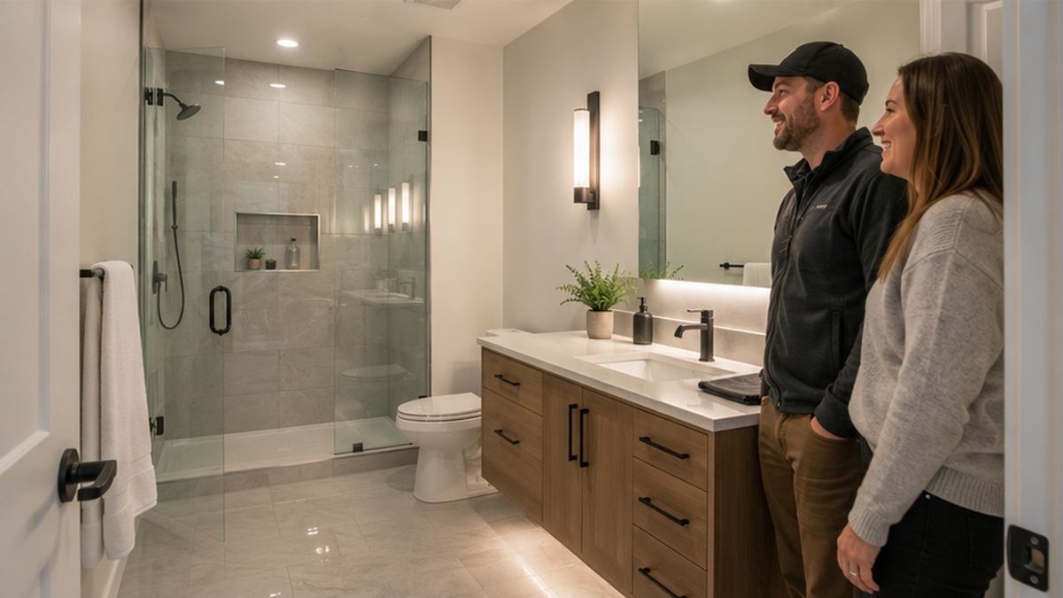 Bathroom Renovation & Remodel Services in Edmonton completing a clean, modern Bathroom Renovation.