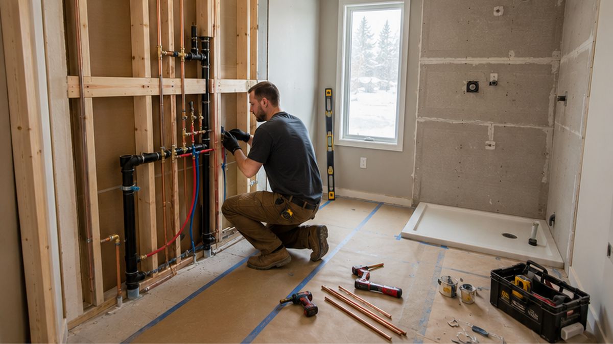 Bathroom Renovation & Remodel Services in Edmonton checking waterproofing during a Bathroom Renovation.