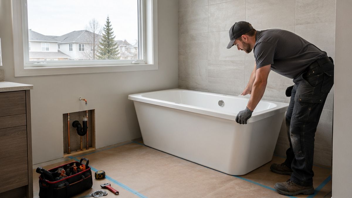 Bathtub Installation & Replacement inspection in Edmonton by Bathtub Plumbing Contractors.