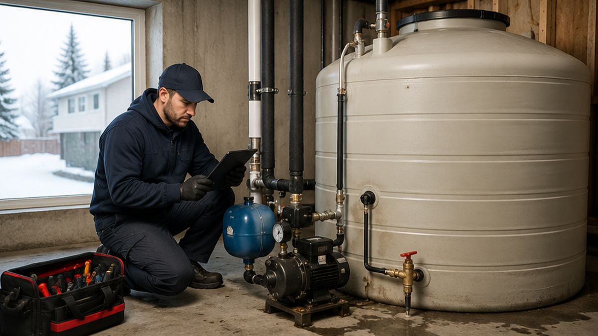 Cistern Repair & Installation Services in Edmonton inspecting cracks and leaks during Cistern Repair.