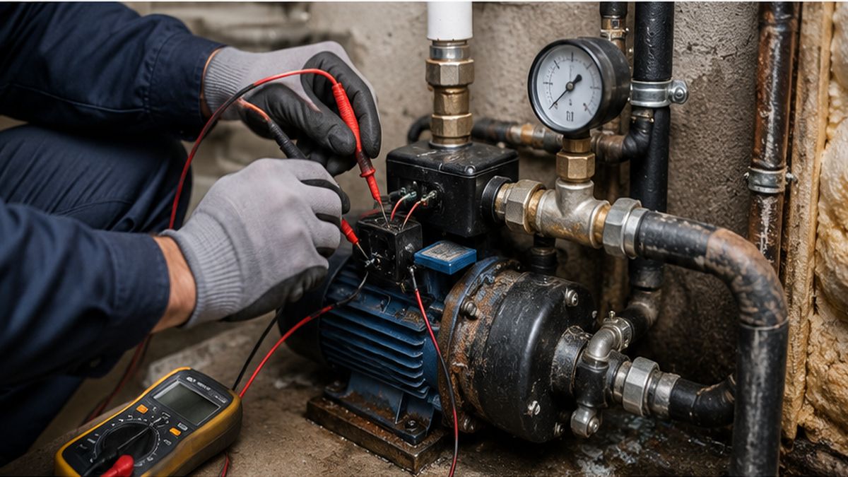 Cistern Repair & Installation Services in Edmonton diagnosing a pump and valve for Cistern Repair.