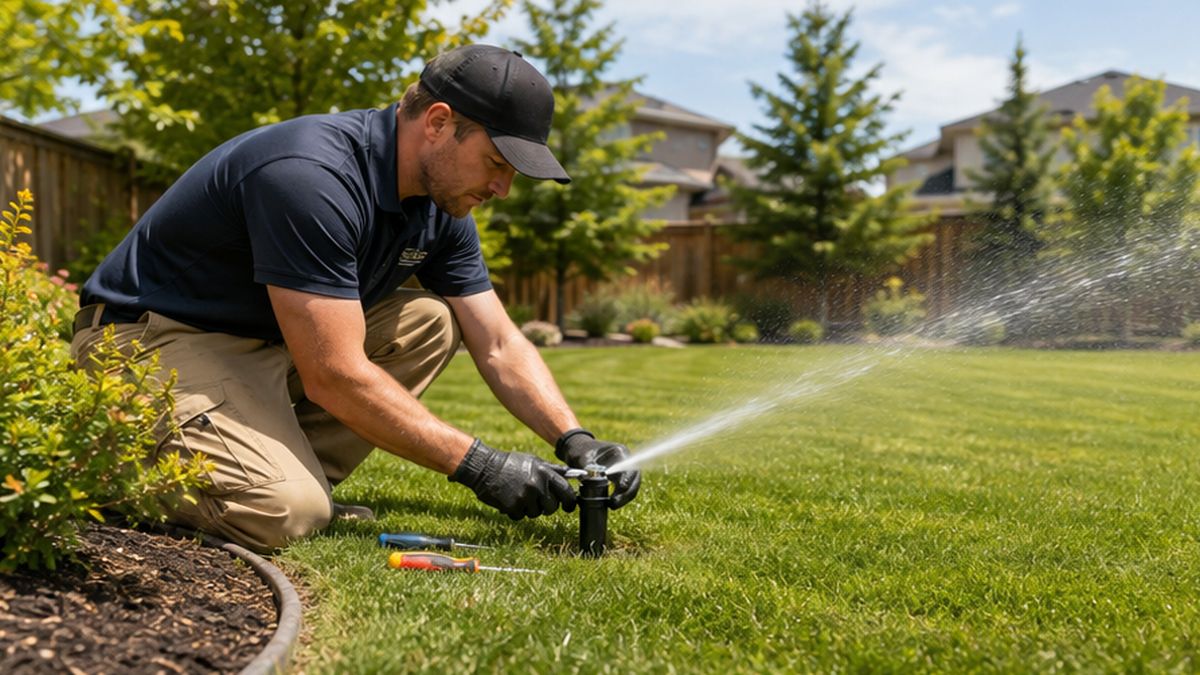 Technician doing Irrigation system Maintenance, Service & Repair in Edmonton for Irrigation System Maintenance.